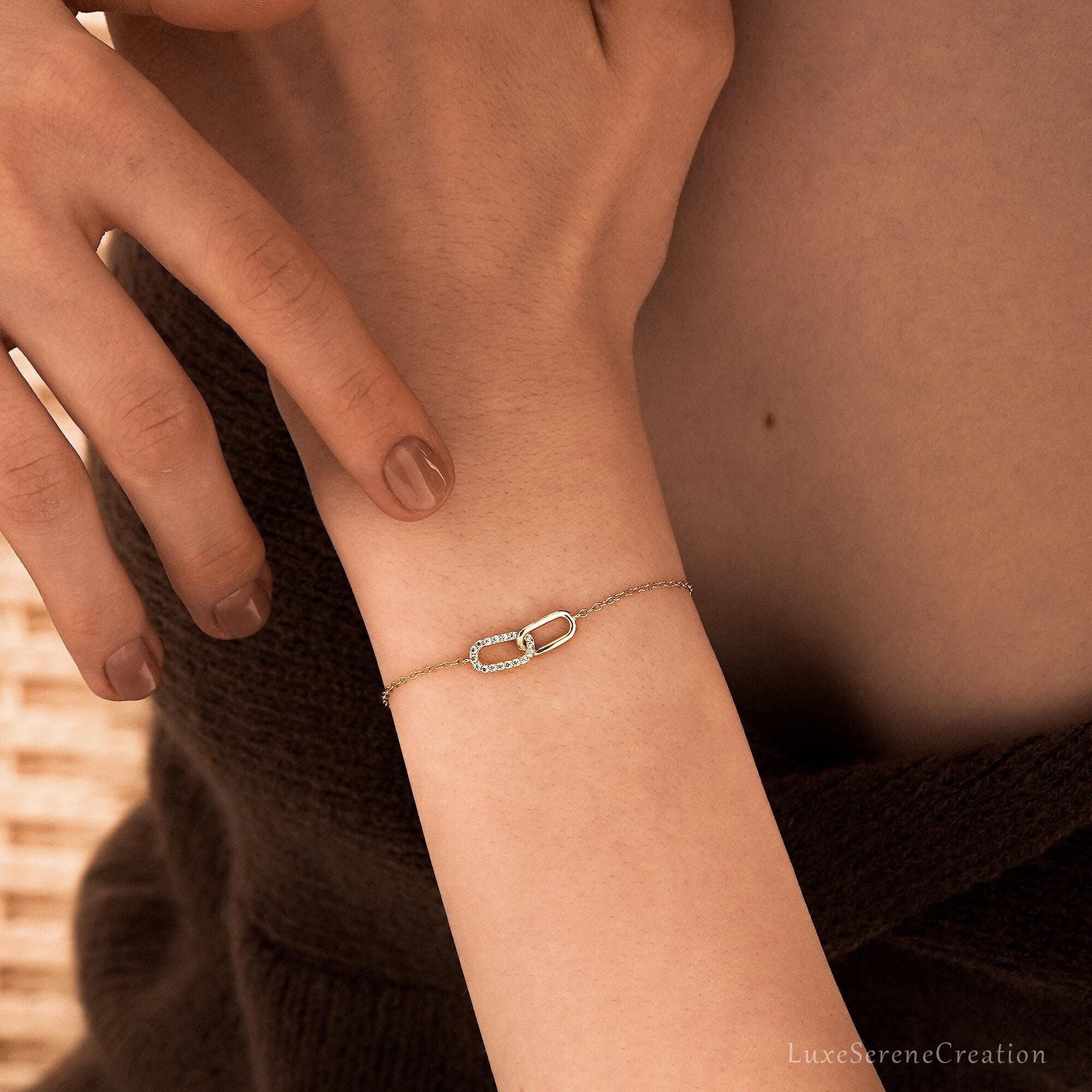 14k Gold Pave Paperclip Chain Bracelet Minimalist Cross 14k Gold Pave Paperclip Chain Bracelet Minimalist Cross