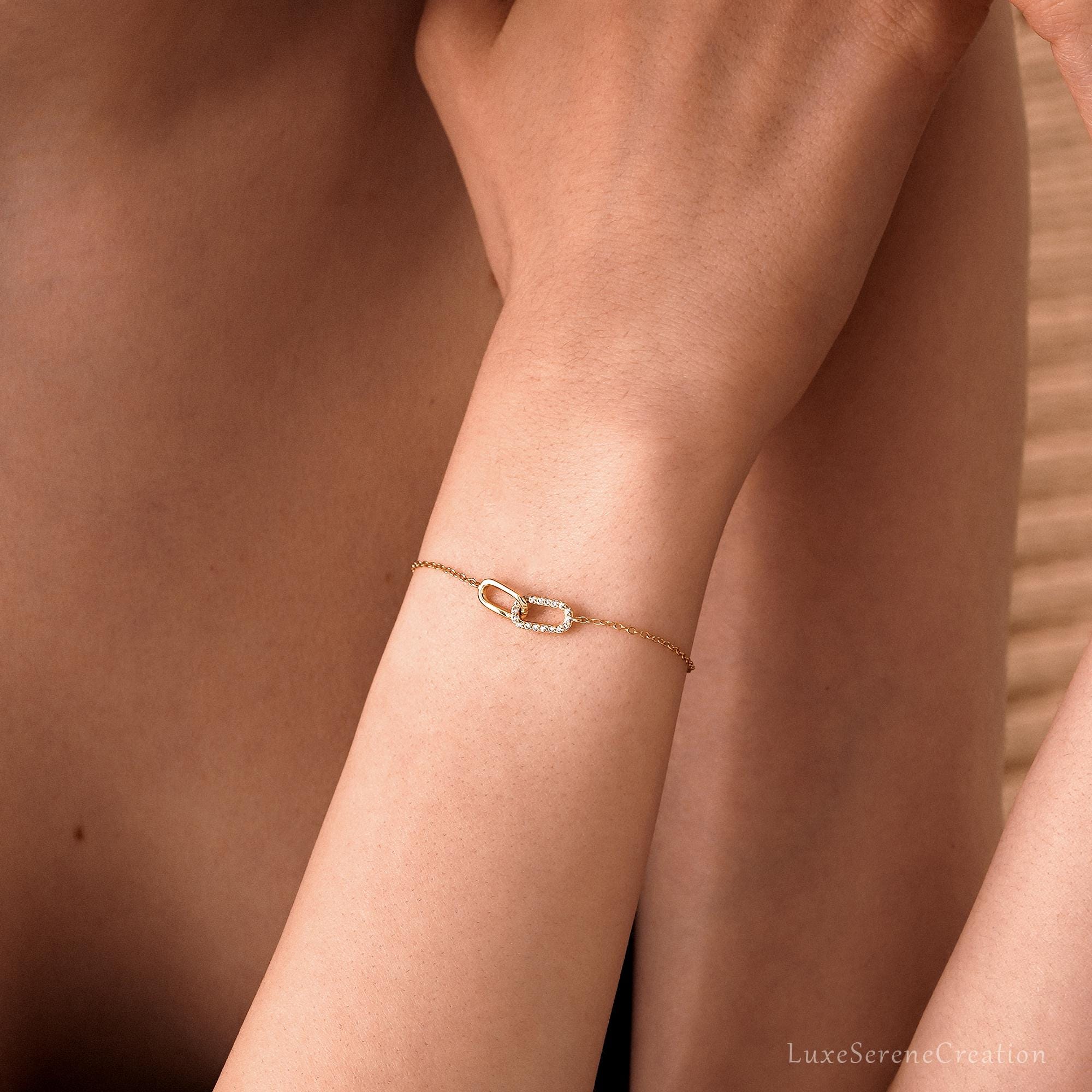 14k Gold Pave Paperclip Chain Bracelet Minimalist Cross 14k Gold Pave Paperclip Chain Bracelet Minimalist Cross