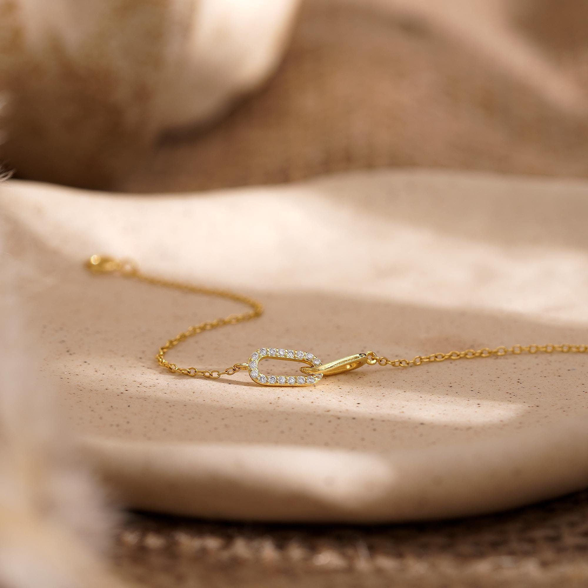 14k Gold Pave Paperclip Chain Bracelet Minimalist Cross 14k Gold Pave Paperclip Chain Bracelet Minimalist Cross