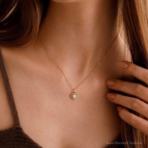 Dainty Opal Heart Necklace Minimalist White Delicate Love