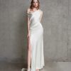 Elegant Open Back Satin Gown With Floral Detail
